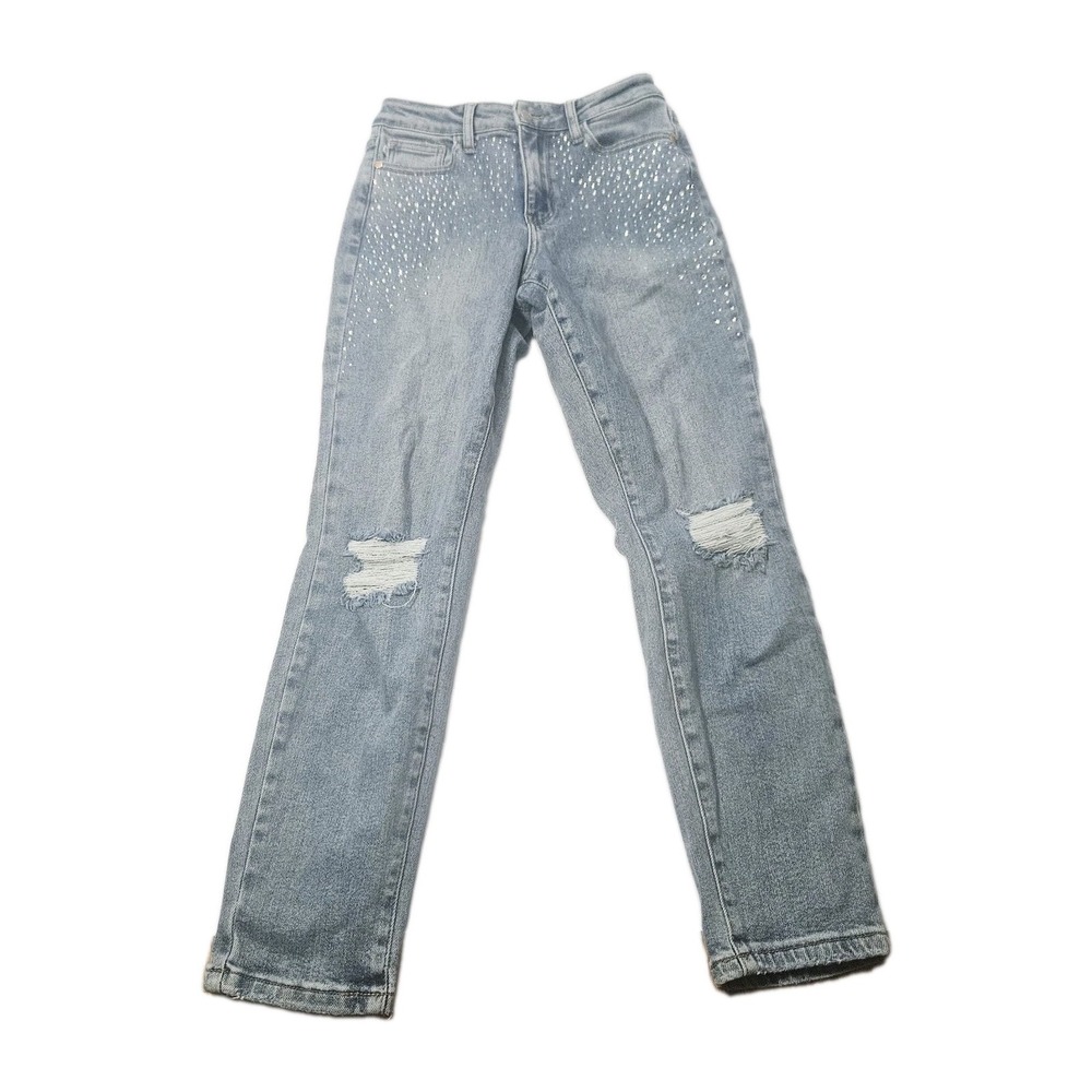 Judy Blue Jeans Women 3/26 Blue Slim Fit Denim Stretch Distressed Rhinestones